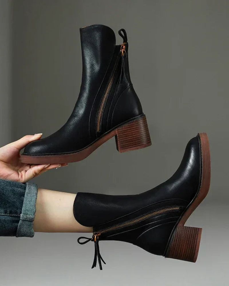 Stiefeletten Damen | Blockabsatz & Reißverschluss