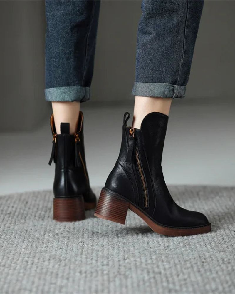 Stiefeletten Damen | Blockabsatz & Reißverschluss