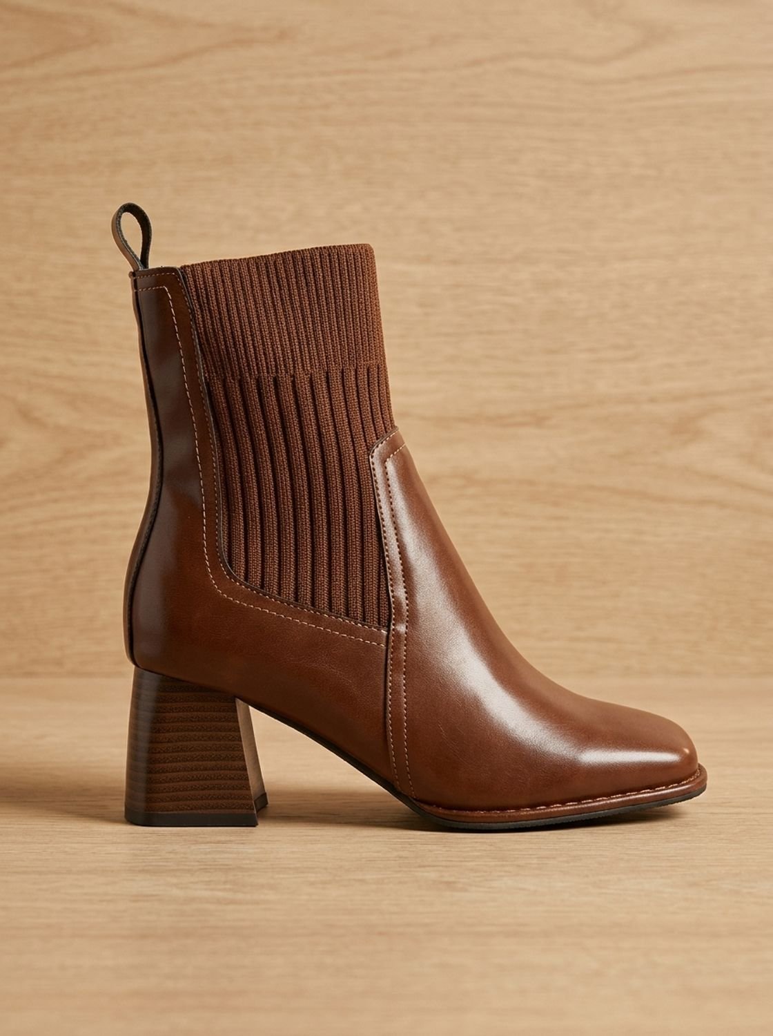 Stiefeletten Damen | Blockabsatz mit Strickschaft