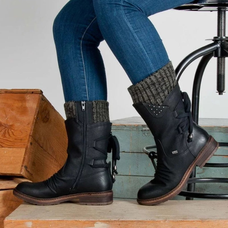 Stiefeletten Damen | Floral & Schnallen-Design