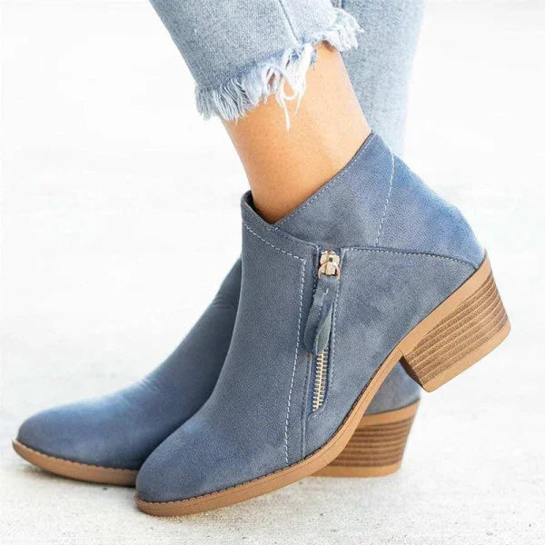 Stiefeletten Damen | Seitlicher Reißverschluss & Blockabsatz