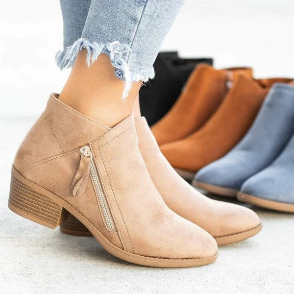 Stiefeletten Damen | Seitlicher Reißverschluss & Blockabsatz