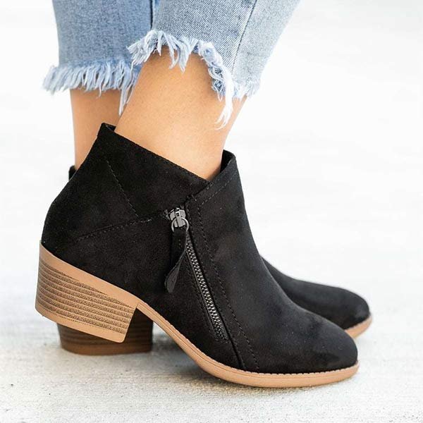 Stiefeletten Damen | Seitlicher Reißverschluss & Blockabsatz