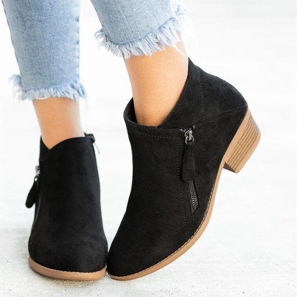 Stiefeletten Damen | Seitlicher Reißverschluss & Blockabsatz