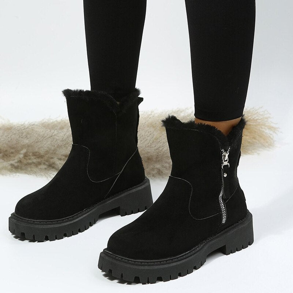 Stiefeletten Damen Gefütterte Wildleder-Ankle-Boots Reißverschluss