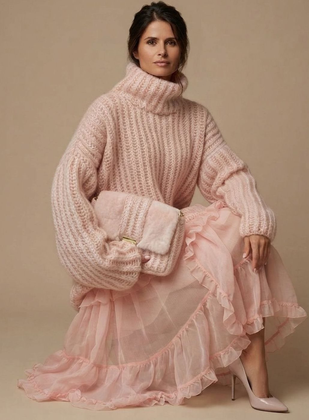 Strickpullover Damen Oversized | Flauschig Warm mit Rollkragen