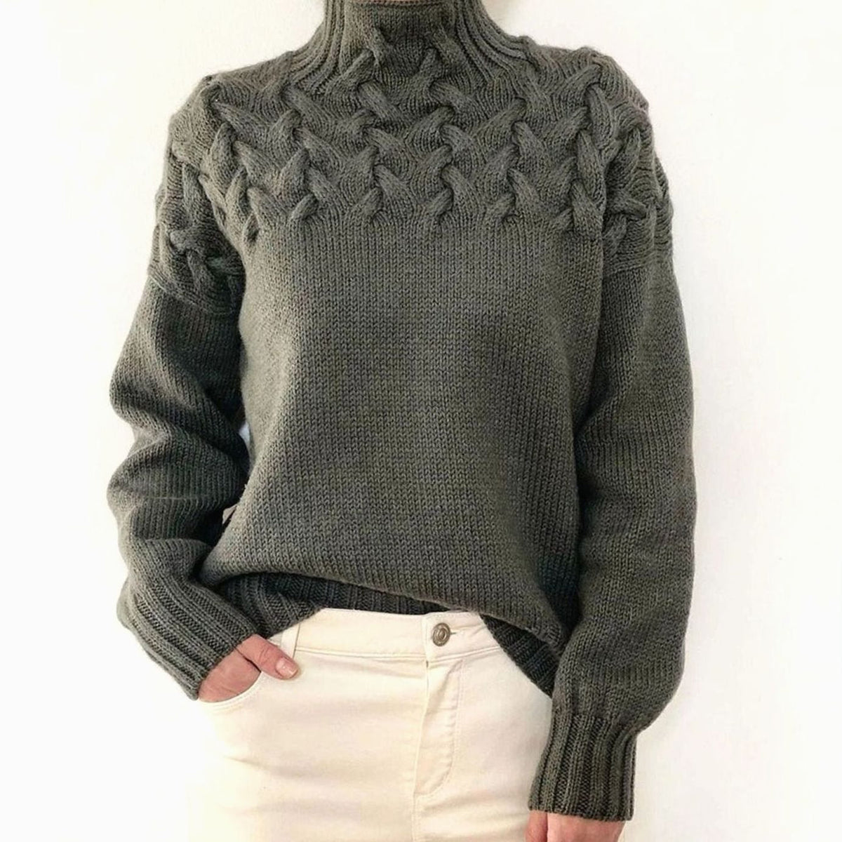 Strickpullover Damen | Rollkragen mit Zopfmuster
