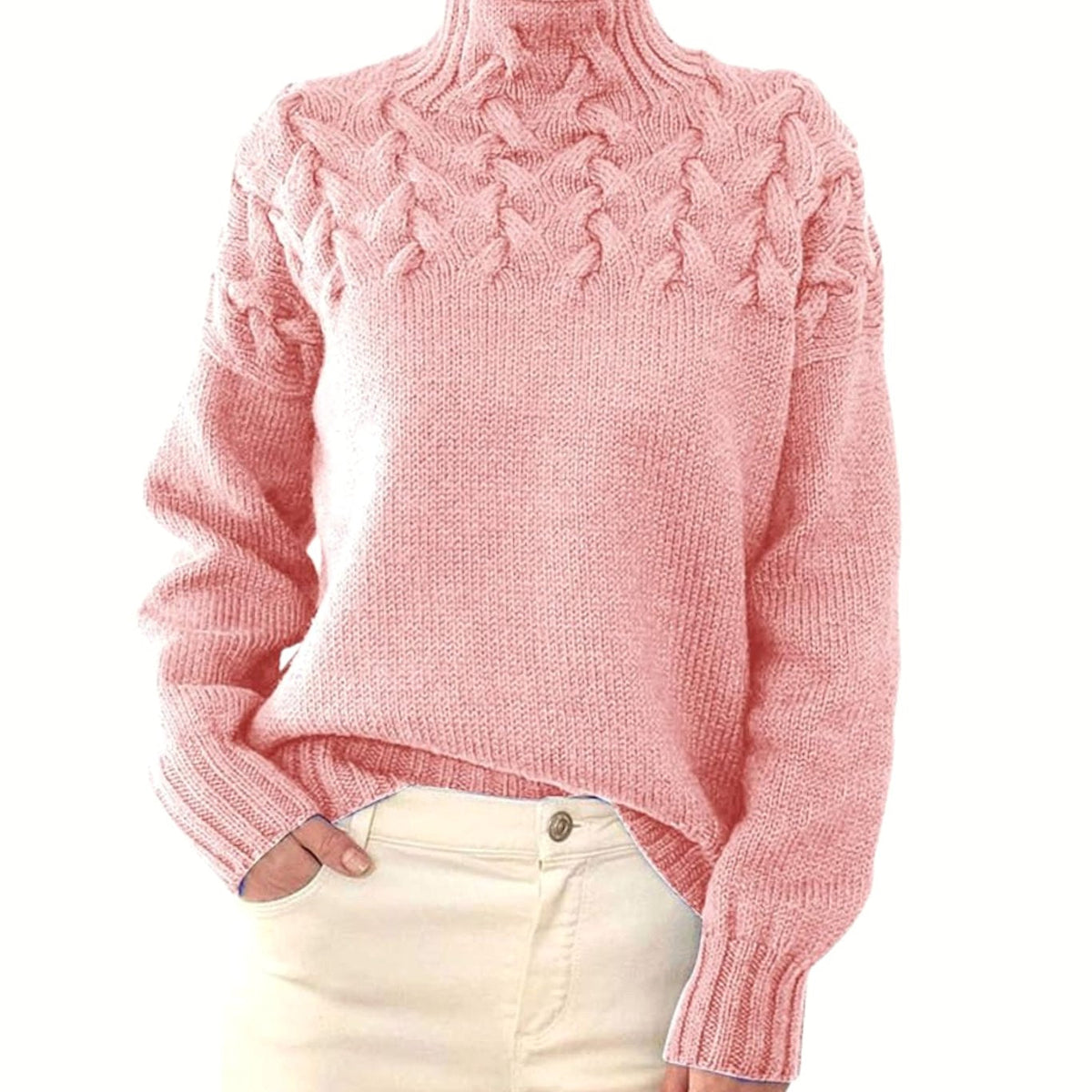 Strickpullover Damen | Rollkragen mit Zopfmuster