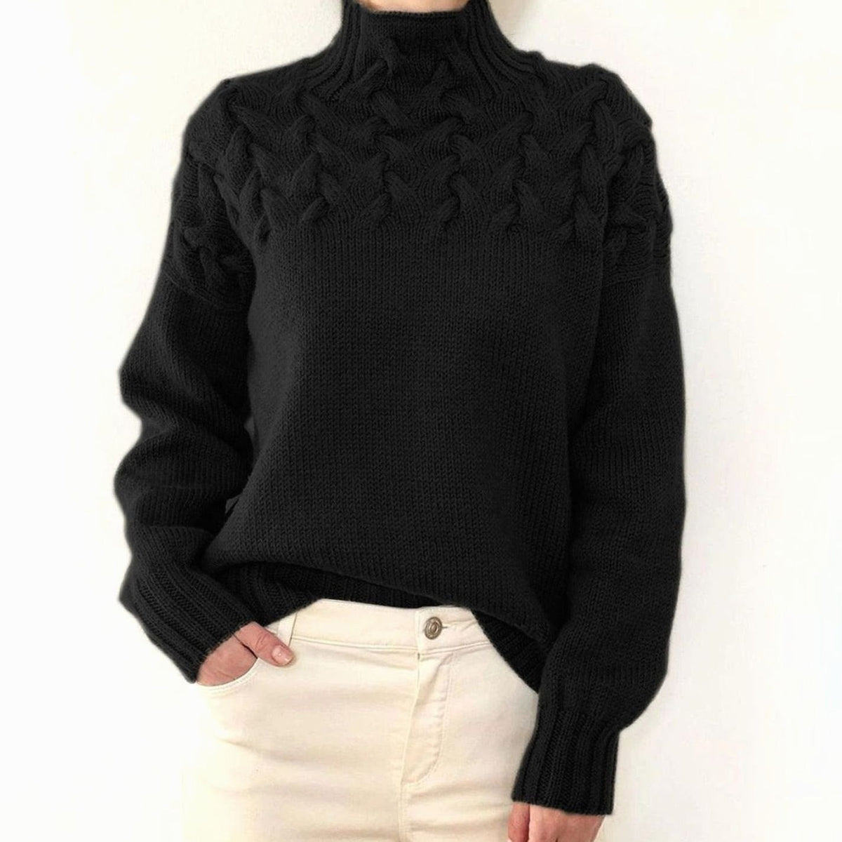 Strickpullover Damen | Rollkragen mit Zopfmuster