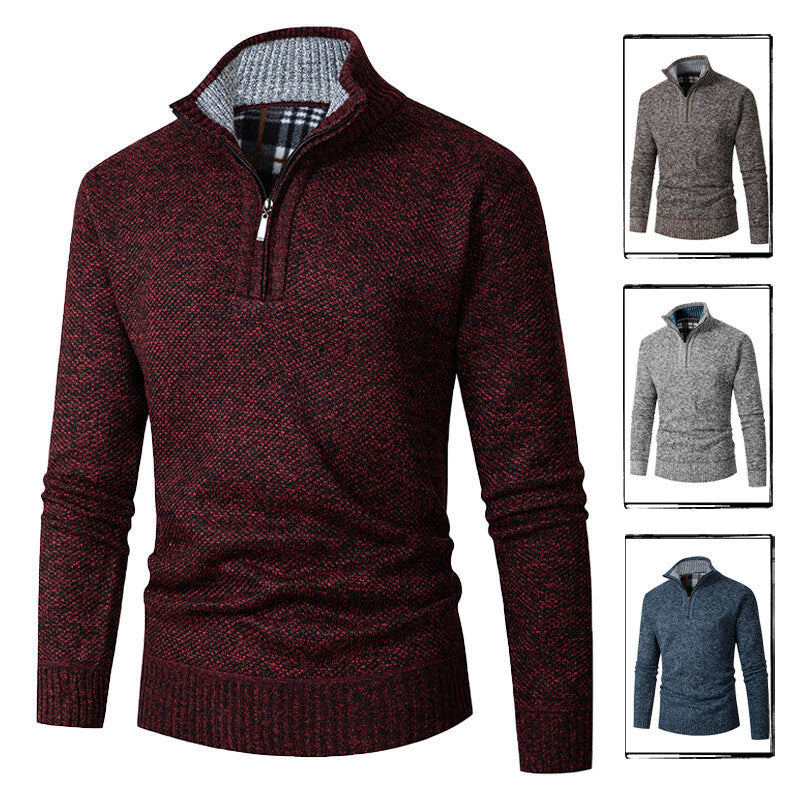 Strickpullover Herren | Halbzip mit Karo-Kragen 1