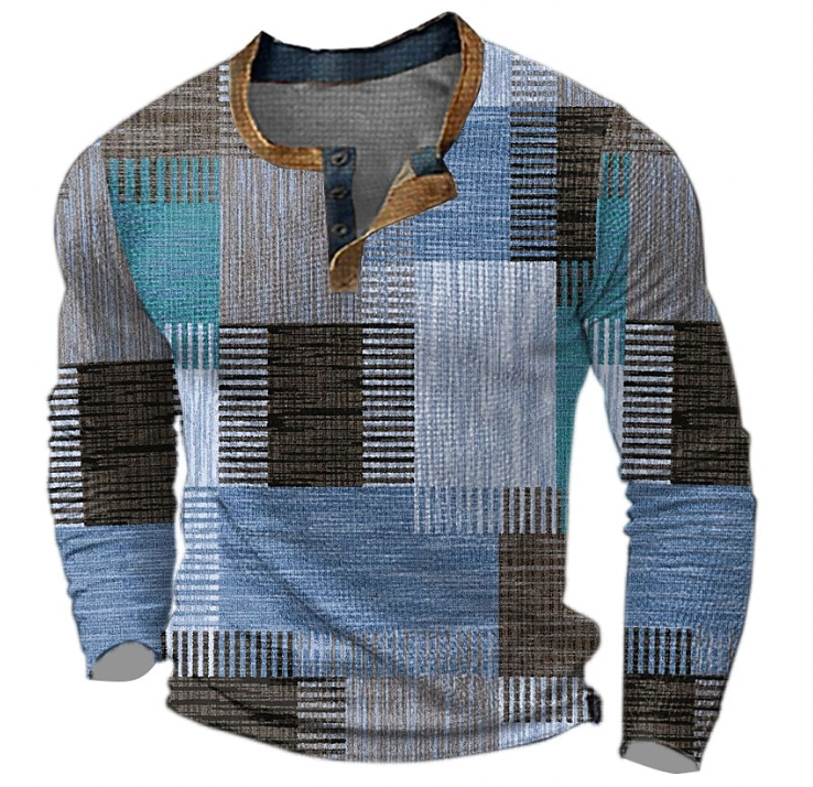 Sweatshirt Herren Henley | Geometrisches Muster & Knopfleiste
