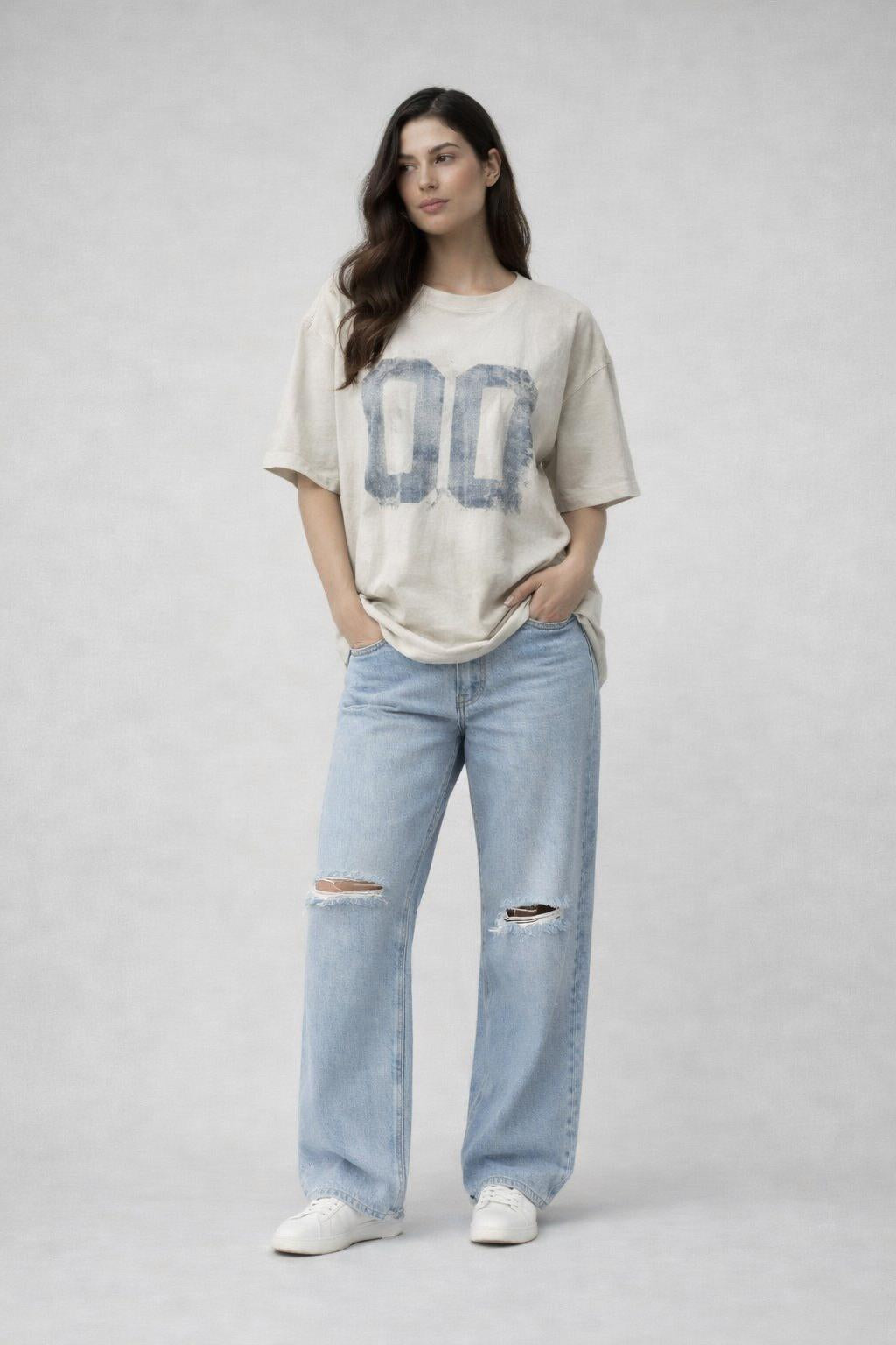 T Shirt Damen | Oversized Vintage-Print & Used-Look