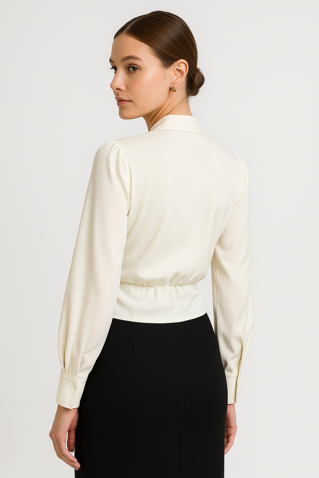 Top Damen | Drapierter V-Ausschnitt & Langarm