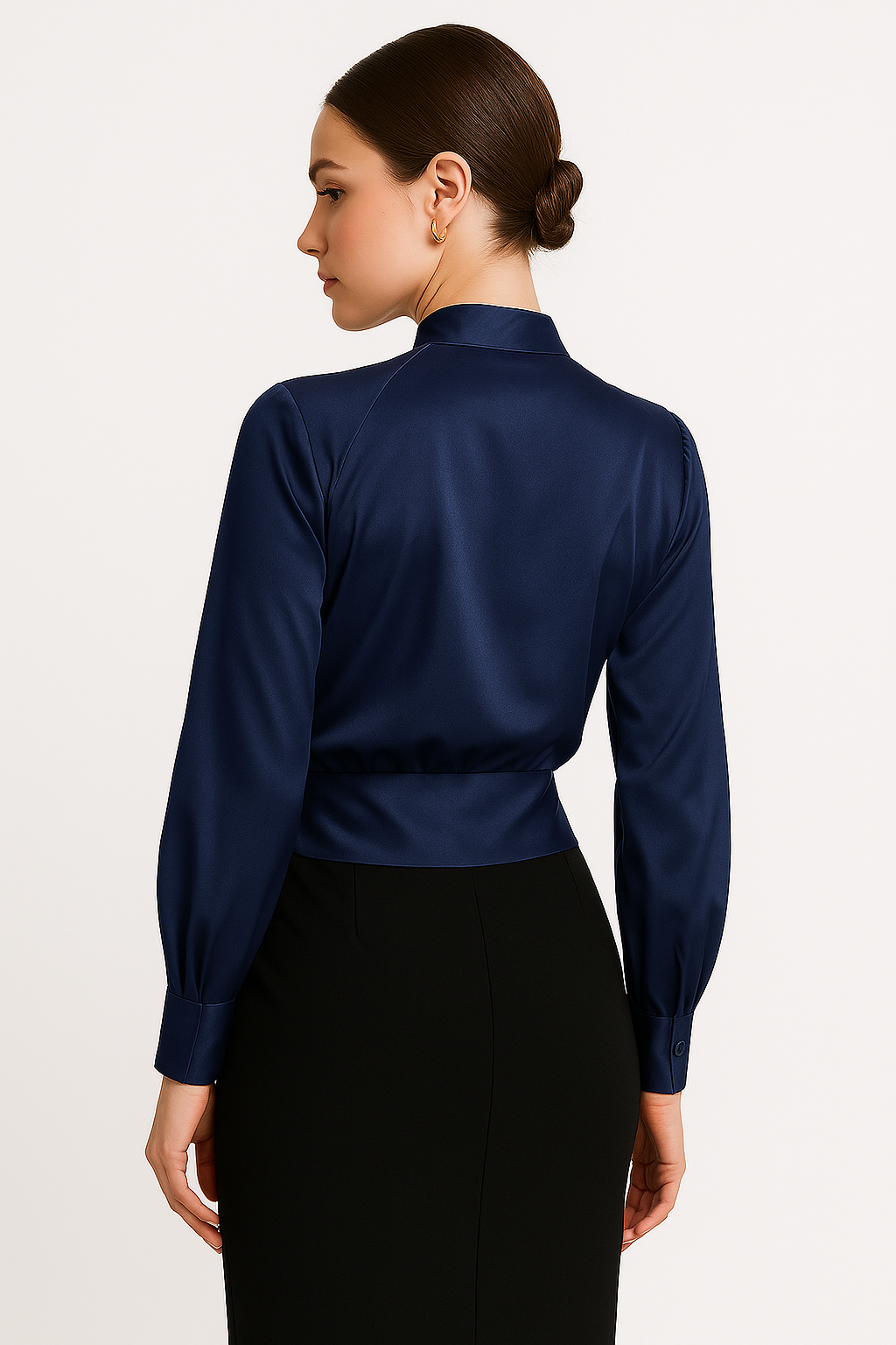 Top Damen | Drapierter V-Ausschnitt & Langarm