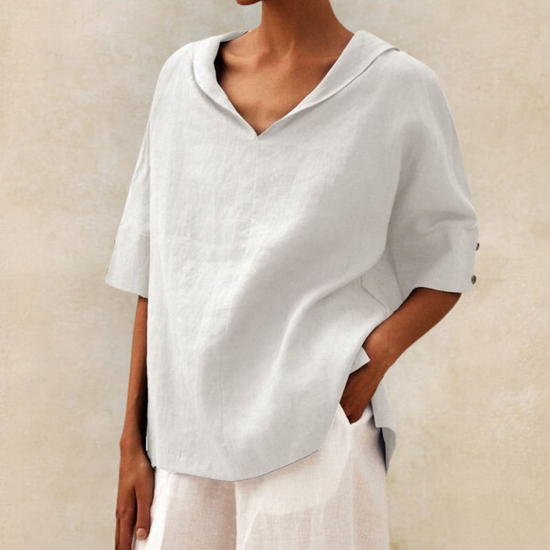 Top Damen | Lässiges Oversized-Kurzarm mit V-Ausschnitt & Umlegekragen