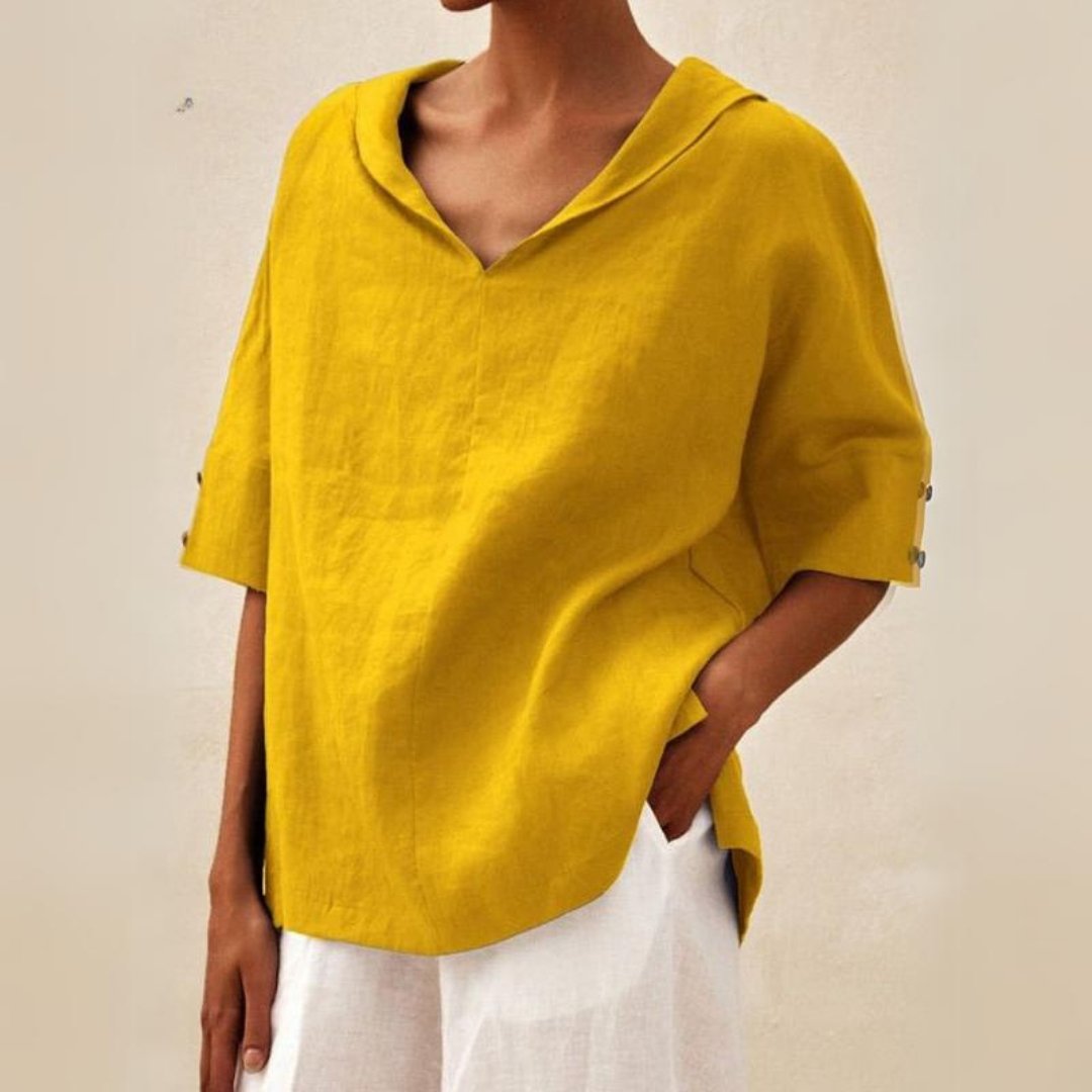 Top Damen | Lässiges Oversized-Kurzarm mit V-Ausschnitt & Umlegekragen