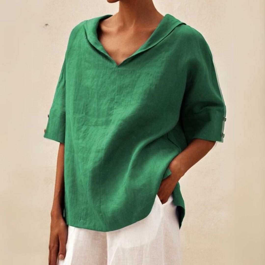 Top Damen | Lässiges Oversized-Kurzarm mit V-Ausschnitt & Umlegekragen