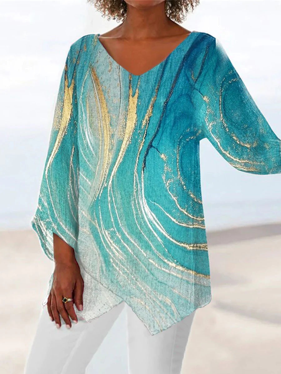 Top Damen | Marmor-Print & Asymmetrischer Saum