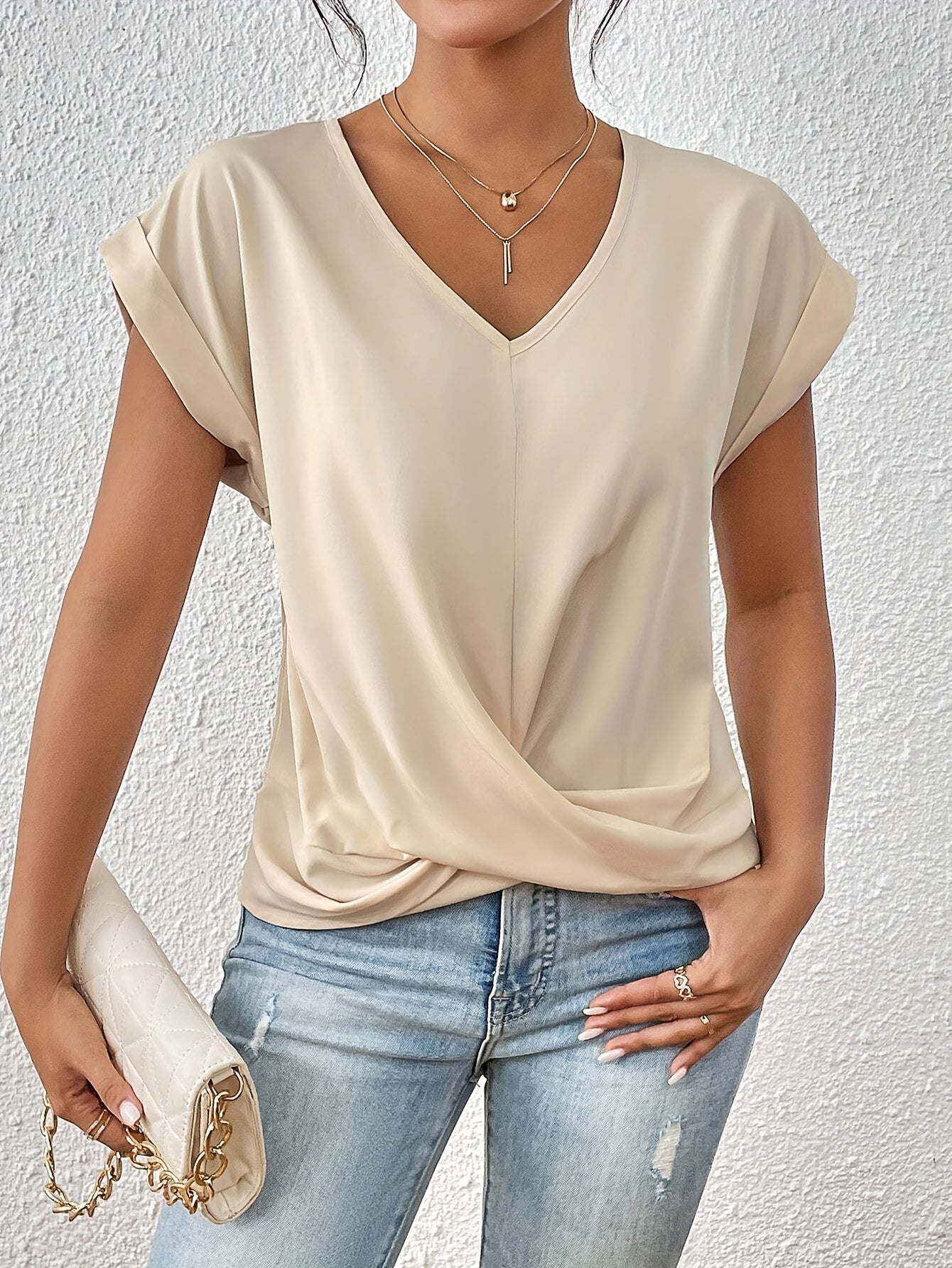 Top Damen V-Ausschnitt | Twist-Front für schmeichelnde Figur