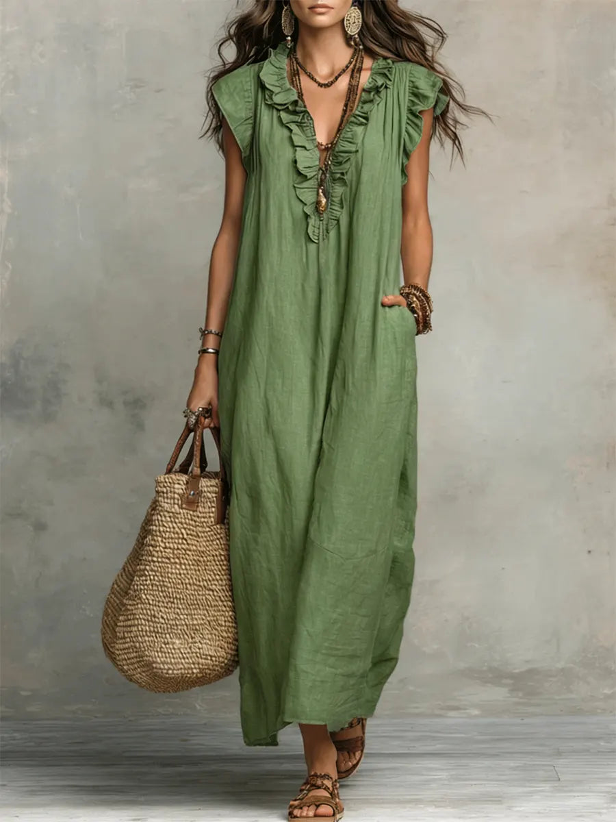 Uanavi - Langes Kleid Im Bohemian Stil Aus Leinen 1