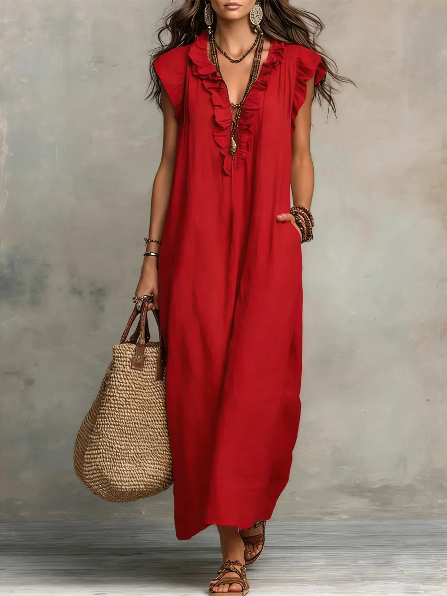 Uanavi - Langes Kleid Im Bohemian Stil Aus Leinen 3