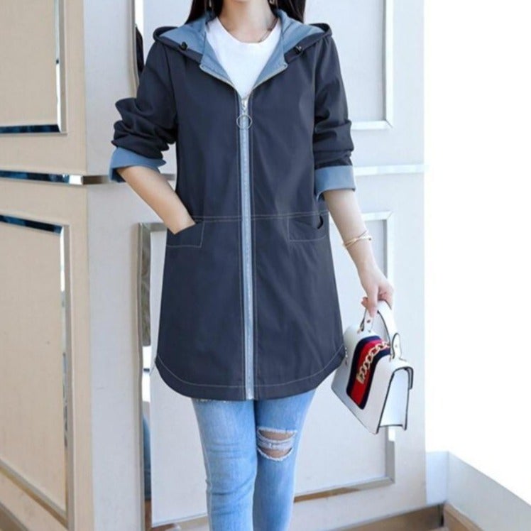 Übergangsjacke Damen | Regenjacke Damen | Kapuze & Zipper für taillierten Wetterschutz