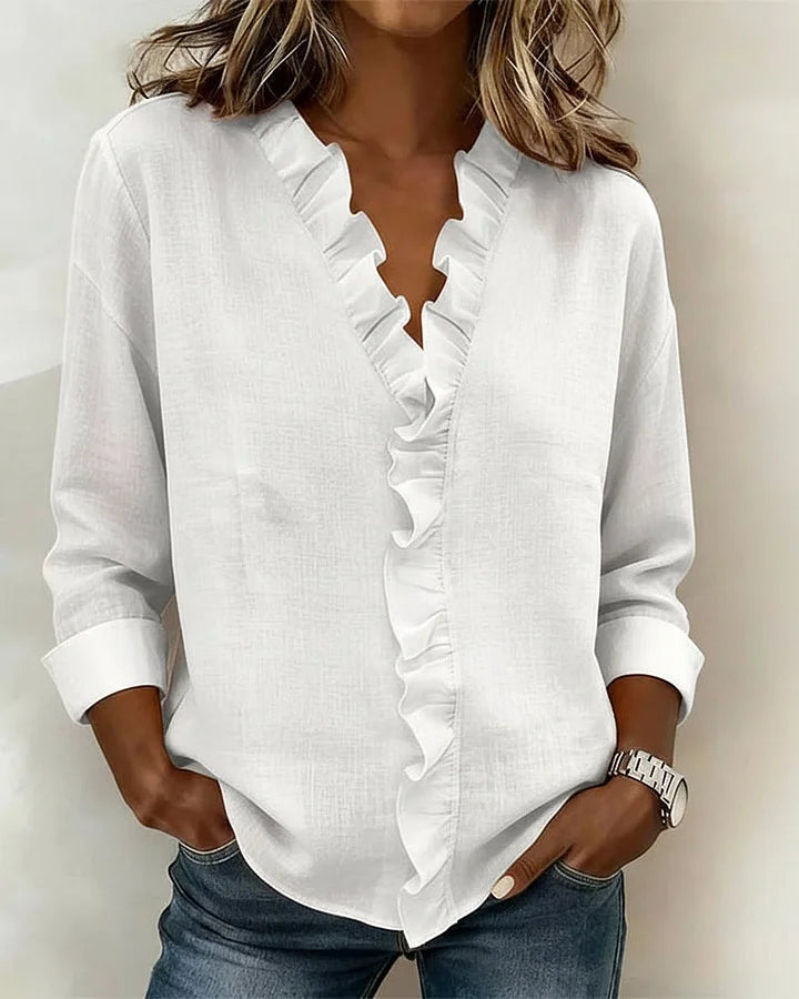 V-Ausschnitt Bluse Damen | Rüschen & Femininer Stil