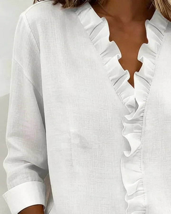 V-Ausschnitt Bluse Damen | Rüschen & Femininer Stil
