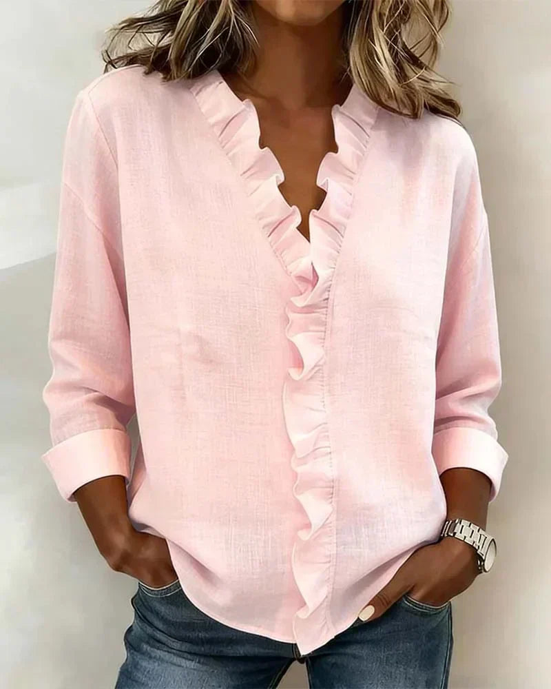 V-Ausschnitt Bluse Damen | Rüschen & Femininer Stil