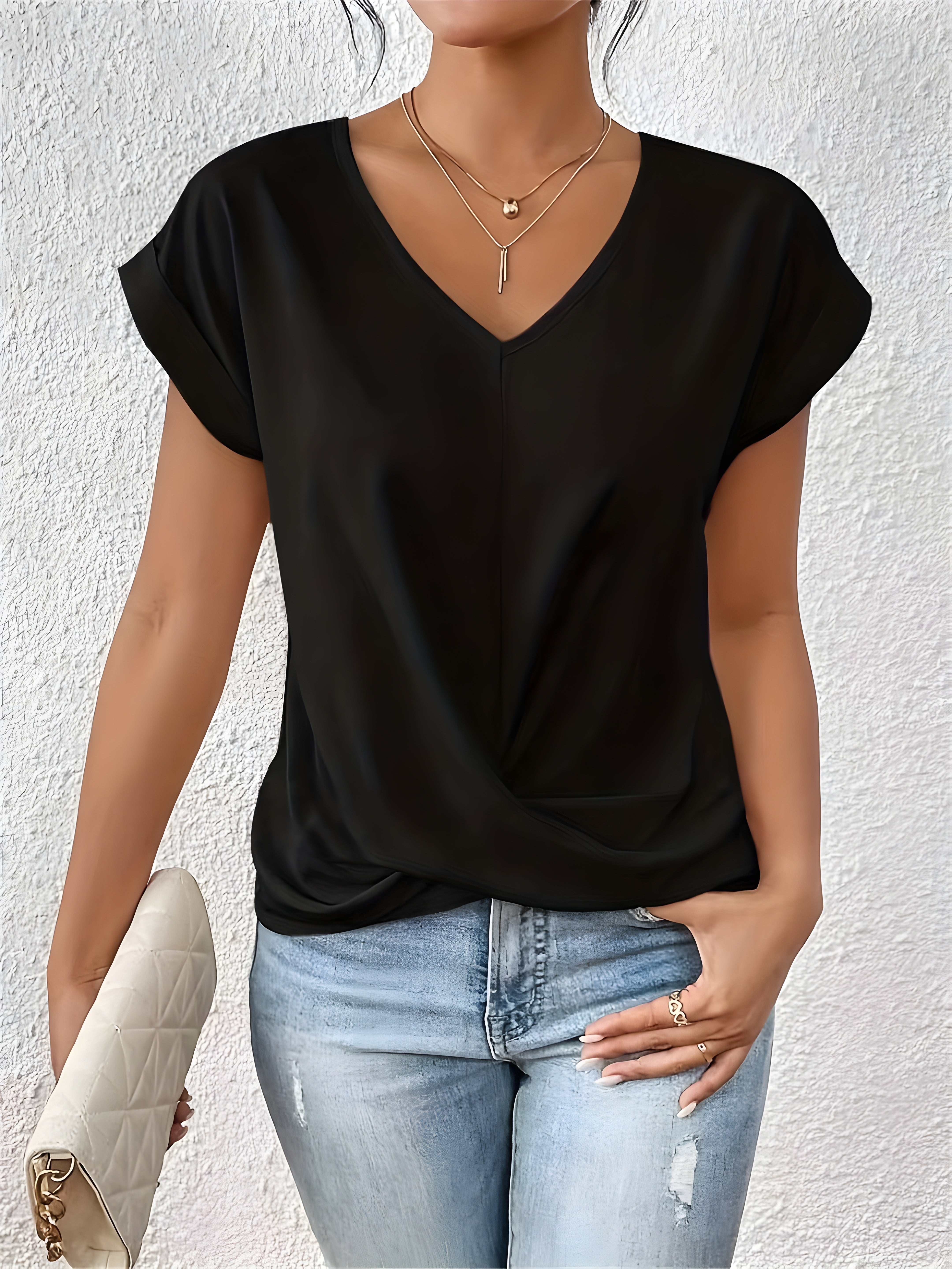 Valeria™ V-Ausschnitt Shirt mit Spitzenakzent 0