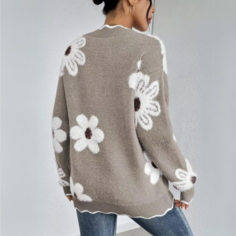 Vilma - Trendiger Damenstrickpullover mit Blumenmotiv