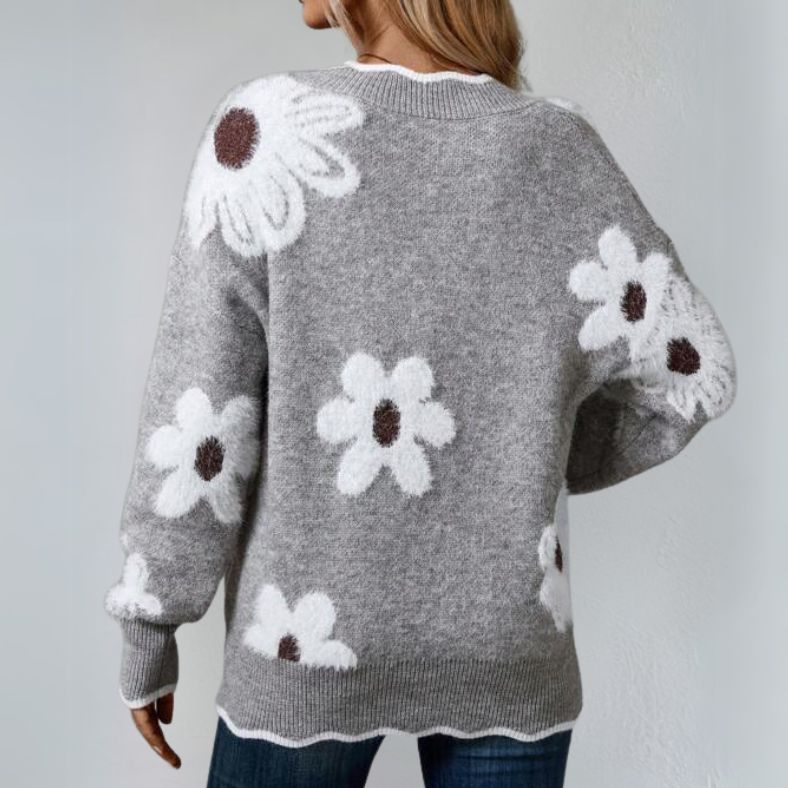 Vilma - Trendiger Damenstrickpullover mit Blumenmotiv
