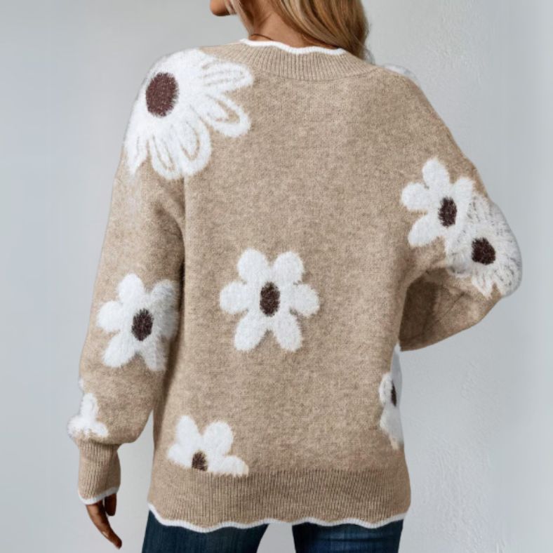 Vilma - Trendiger Damenstrickpullover mit Blumenmotiv