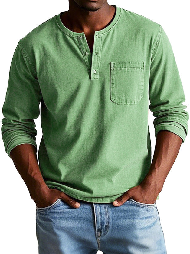 Vintage Langarmshirt Herren | Henley-Kragen & Formstabiler Komfort