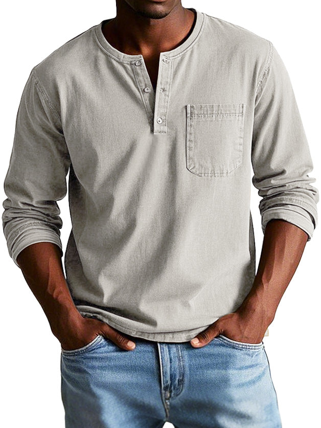 Vintage Langarmshirt Herren | Henley-Kragen & Formstabiler Komfort