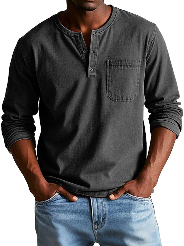 Vintage Langarmshirt Herren | Henley-Kragen & Formstabiler Komfort