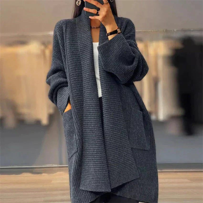 Warme Damen Lange Strickjacke - Lozenda