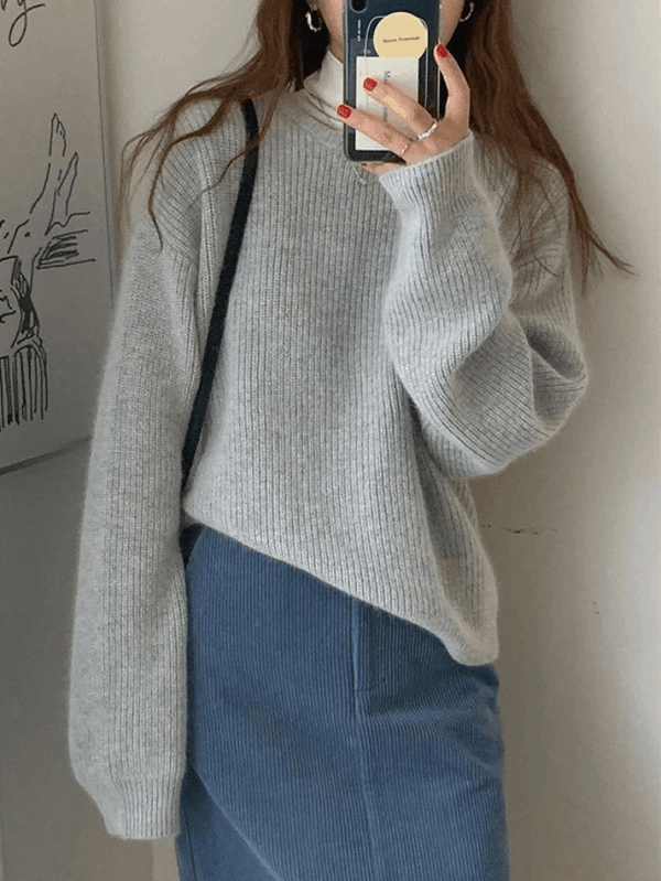 Zoey - Unifarbener Pullover mit Rundhalsausschnitt