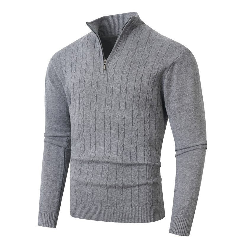 Zopfmuster-Pullover Herren | Stehkragen mit Halbzip 1