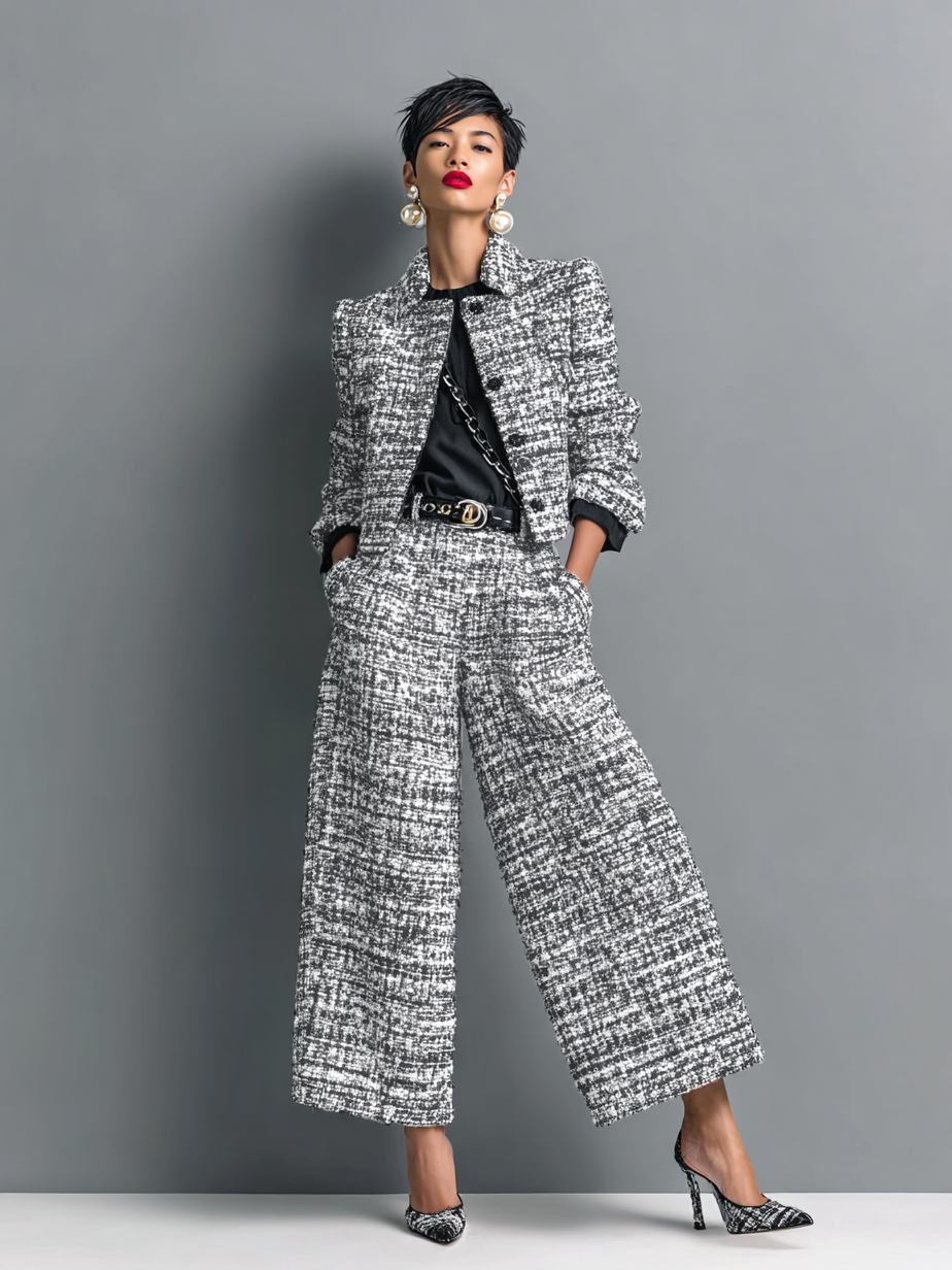 Zweiteiler Set Damen | Eleganter Tweed-Look & Business-Stil