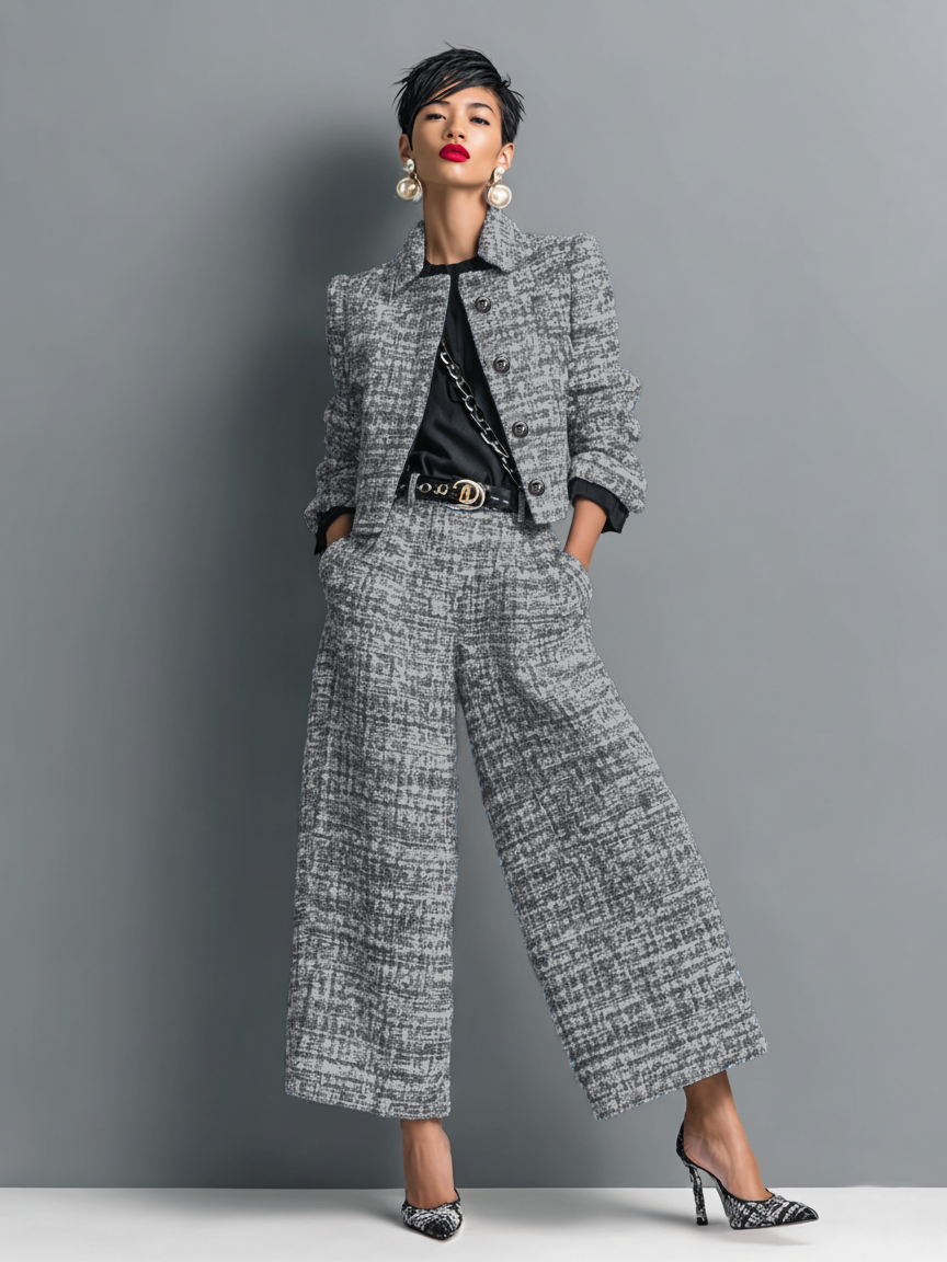 Zweiteiler Set Damen | Eleganter Tweed-Look & Business-Stil