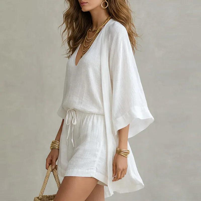 Zweiteiler Set Damen | Kimono & Shorts im Sommer-Look