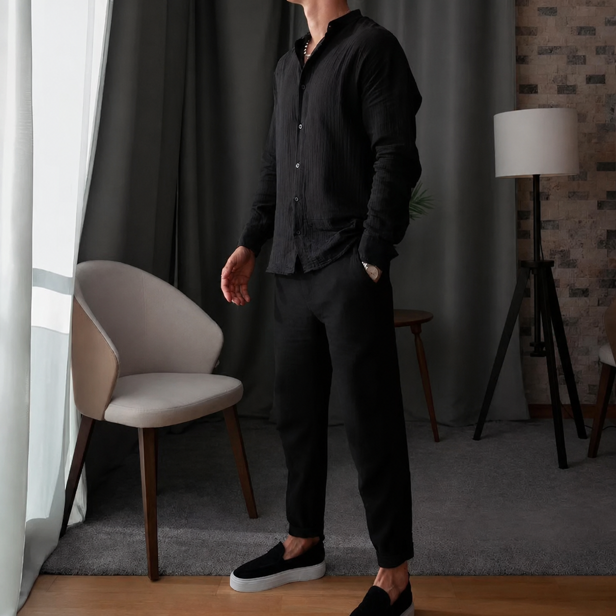 Zweiteiliges Sommeroutfit Herren | Freizeitanzug mit Stehkragen