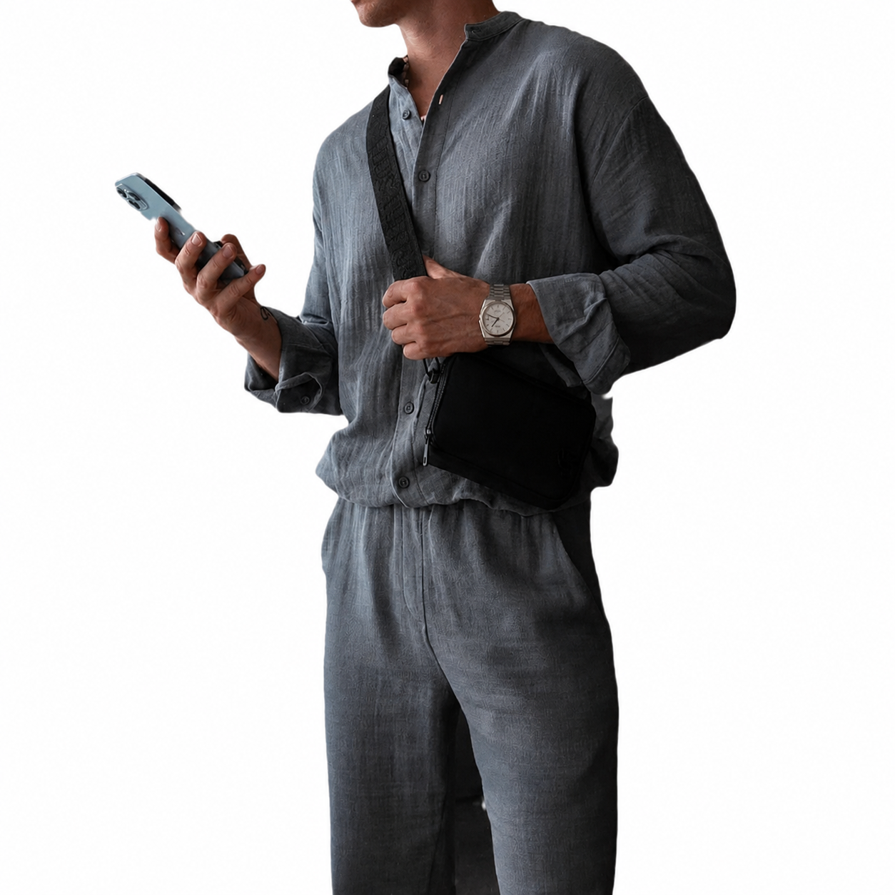 Zweiteiliges Sommeroutfit Herren | Freizeitanzug mit Stehkragen