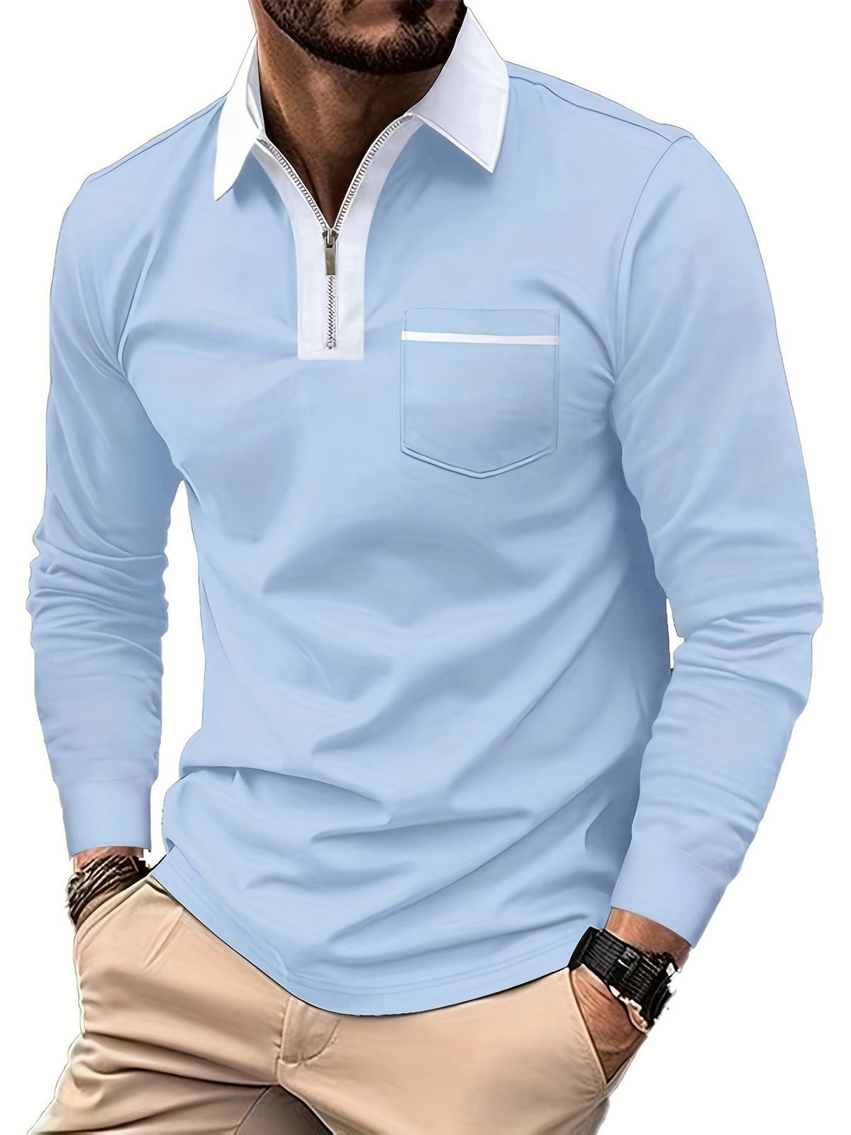 Poloshirt Herren Langarm | Reißverschlusskragen & Bequem