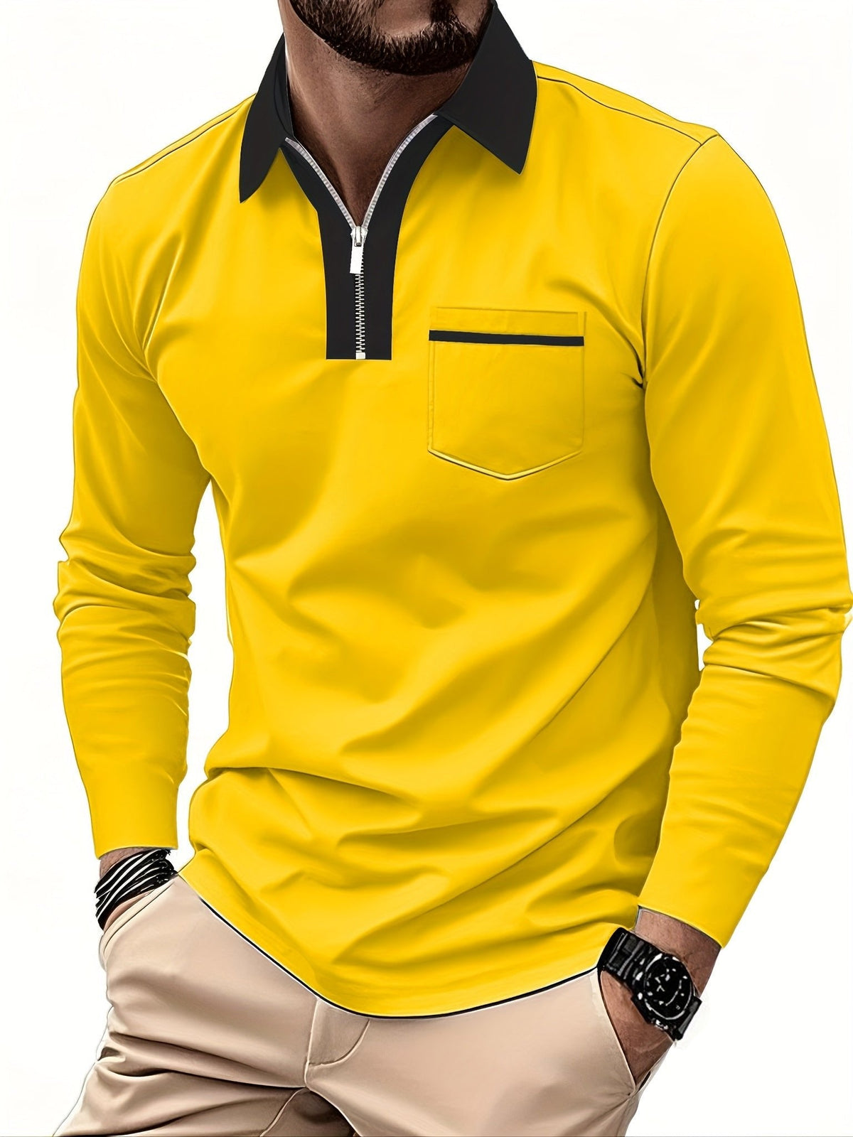 Poloshirt Herren Langarm | Reißverschlusskragen & Bequem