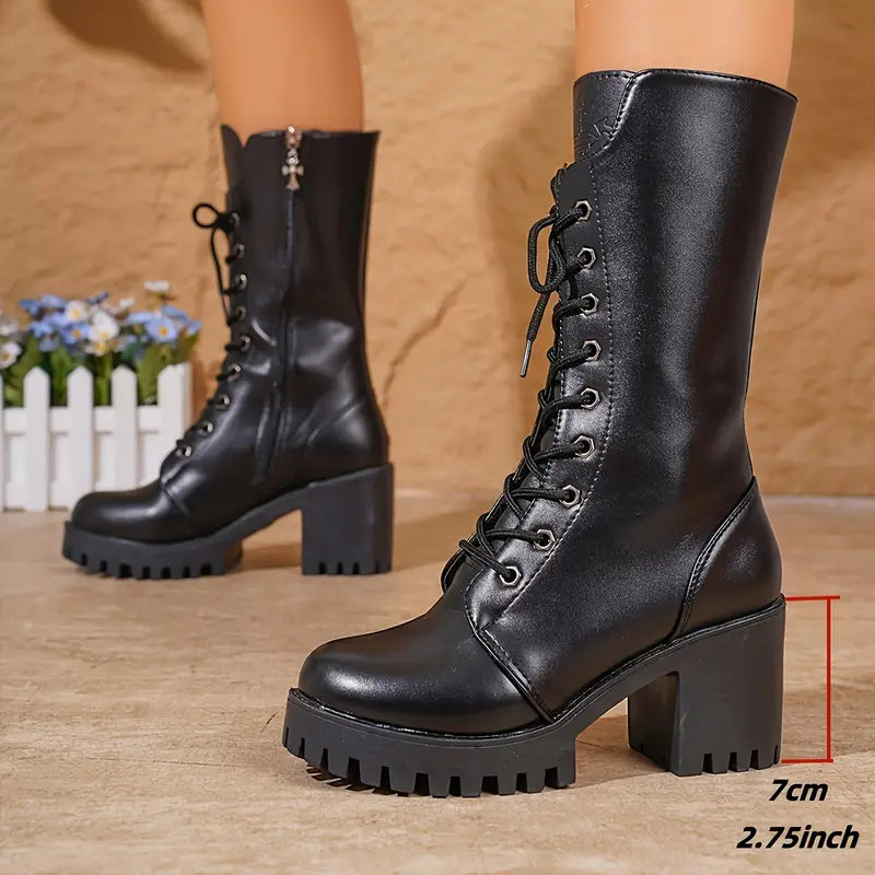 Combat-Stiefel Damen | Chunky Absatz & Hohe Schnürung 5