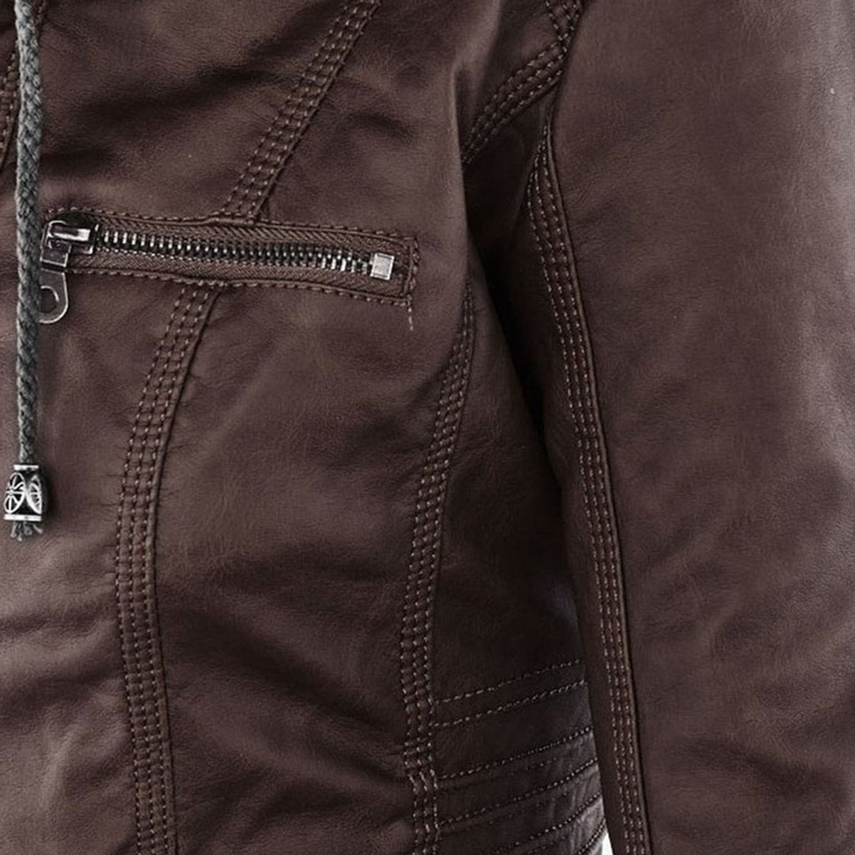 Damen Kunstleder Kapuzenjacke mit Reißverschluss Taillierter Women Coat