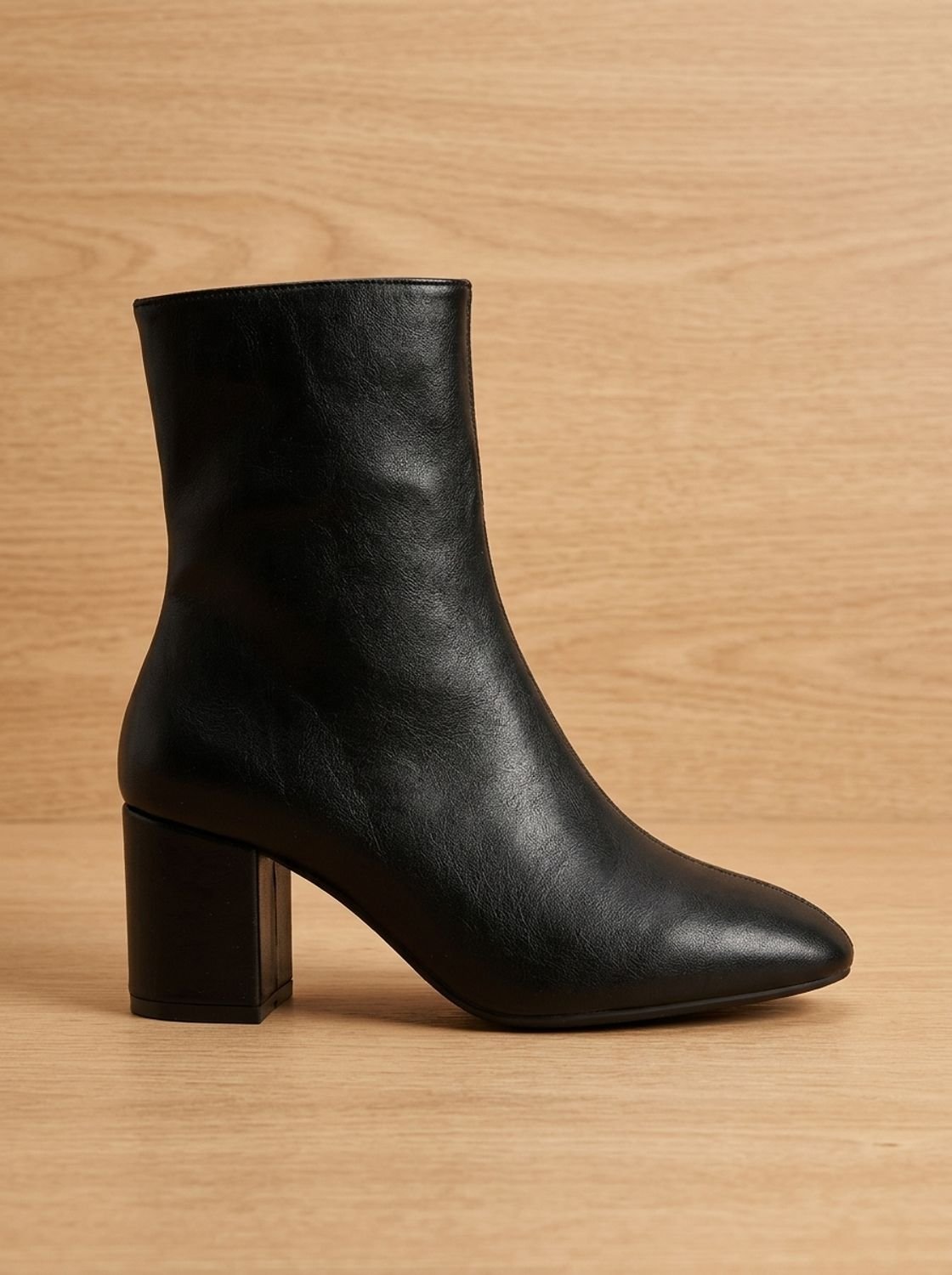Damen Kunstleder Stiefeletten mit Blockabsatz und Seitlichem Reißverschluss