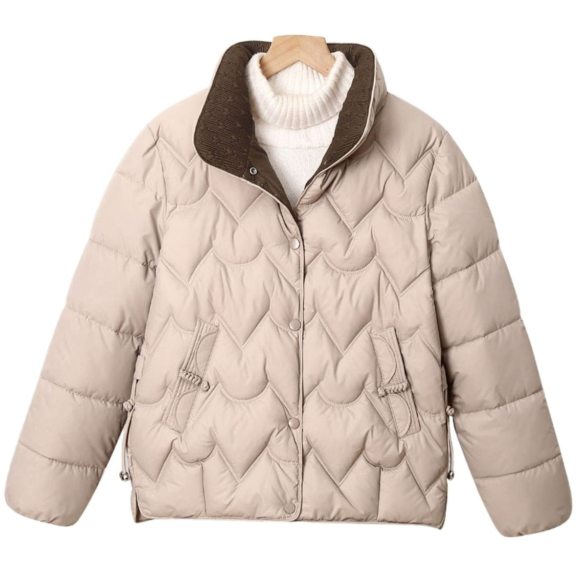 Damen Kurze Steppjacke mit Bogensteppung und Stehkragen